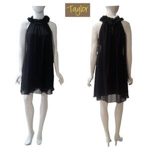 TAYLOR NEW Pleated-Ruffled Floral Yolk Sheer-Chiffon Swing Dress 6